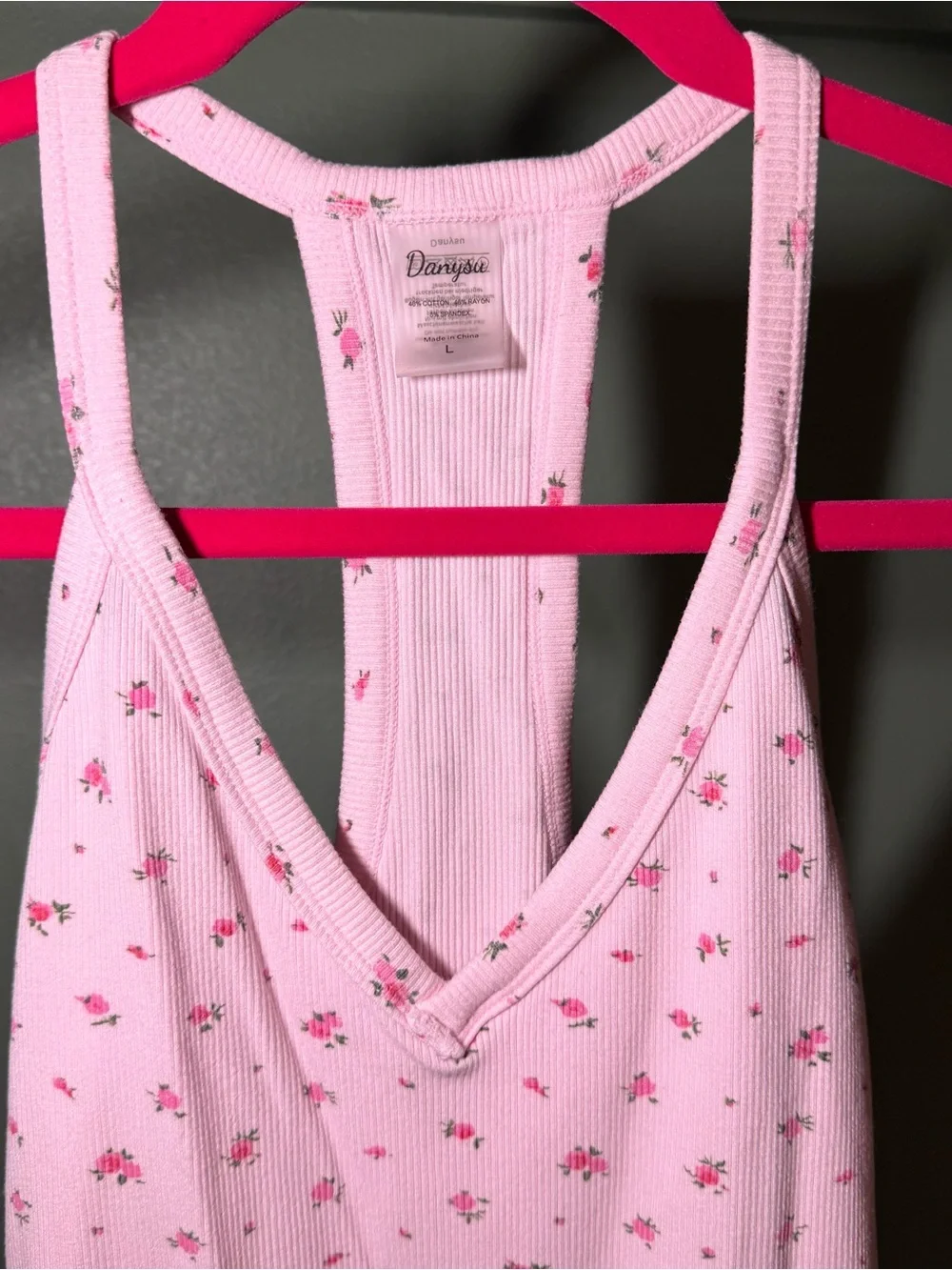 Pink Floral Ribbed Racerback Tank Top - Picture 2 of 5
